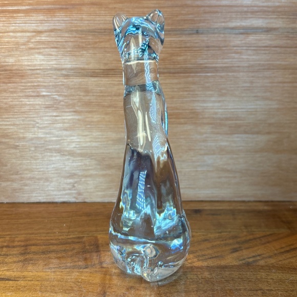 Crystal Clear Cat Figurine Art Glass 6.25” x 3”Sitting Regal Cat Sphinx Like - Picture 3 of 8